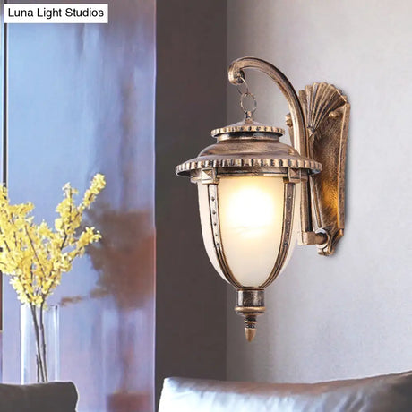 Country Black/Bronze Urn Sconce Wall Lamp With Weather-Resistant Glass - 1-Bulb Fixture