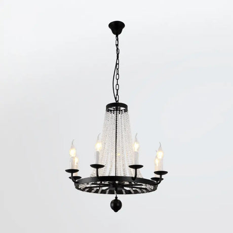 Country Black Candelabra Crystal Chandelier Pendant Light Kit For Living Room With Elegant Design 8