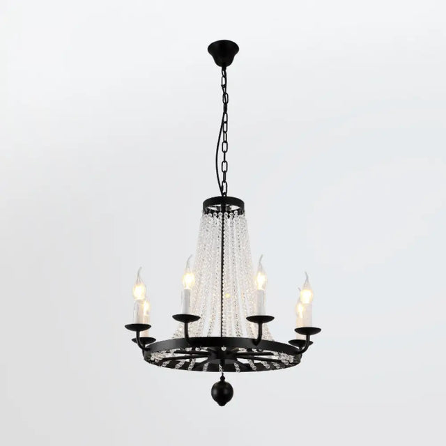 Country Black Candelabra Crystal Chandelier Pendant Light Kit For Living Room With Elegant Design 8