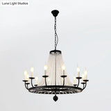 Country Black Candelabra Crystal Chandelier Pendant Light Kit For Living Room With Elegant Design