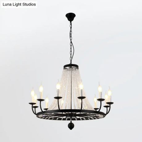 Country Black Candelabra Crystal Chandelier Pendant Light Kit For Living Room With Elegant Design