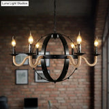 Country Black Metal Chandelier Pendant Light With 6 Candle Lights For Dining Room Ceiling