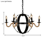 Country Black Metal Chandelier Pendant Light With 6 Candle Lights For Dining Room Ceiling