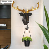 Country Black Resin Sconce Light Fixture - 1 Exposed Bulb Wall Lamp With Deer Backplate Indoor Use