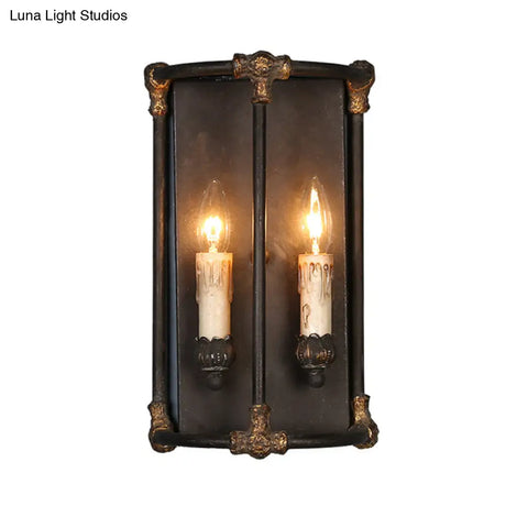 Country Candle Metal Sconce Wall Lamp With 2 Lights - Black Frame