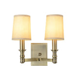 Country Corridor Wall Light Fixture With Brass Frame And Cylinder Fabric Shade 2 /