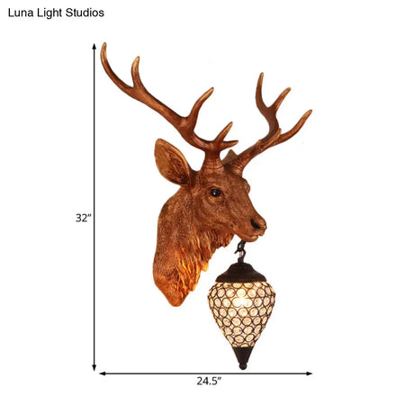 Country Crystal Wall Sconce Lamp With Deer Head Teardrop Beveled Design - 15/20.5/24.5 Wide 1