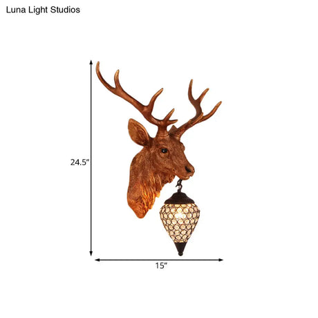 Country Crystal Wall Sconce Lamp With Deer Head Teardrop Beveled Design - 15/20.5/24.5 Wide 1
