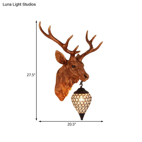 Country Crystal Wall Sconce Lamp With Deer Head Teardrop Beveled Design - 15/20.5/24.5 Wide 1