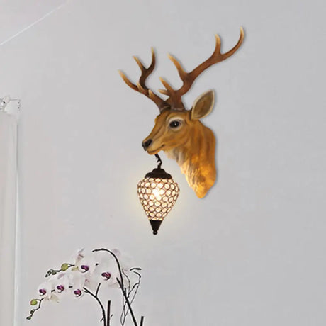 Country Crystal Wall Sconce Lamp With Deer Head Teardrop Beveled Design - 15/20.5/24.5 Wide 1