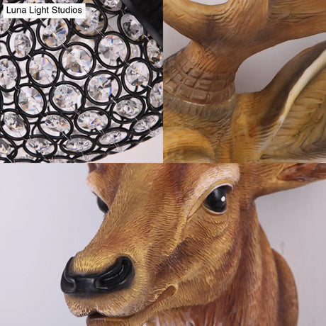 Country Crystal Wall Sconce Lamp With Deer Head Teardrop Beveled Design - 15/20.5/24.5 Wide 1