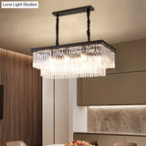 Country Dining Room Island Lamp With Rectangular Crystal Shade - 8 Bulbs Hanging Light Kit