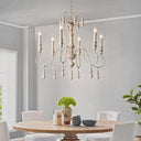 Country Distressed White Wood Chandelier Lighting - 6 Heads Swooping Arm Ceiling-Hung