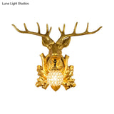 Country Elk Resin Sconce Light Fixture With Crystal Shade In White/Bronze