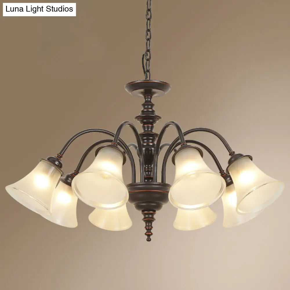 Country Flare Chandelier Light With Frosted Glass - Black Ceiling Mount