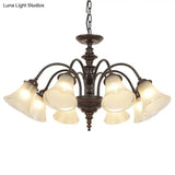 Country Flare Chandelier Light With Frosted Glass - Black Ceiling Mount