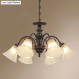 Country Flare Chandelier Light With Frosted Glass - Black Ceiling Mount