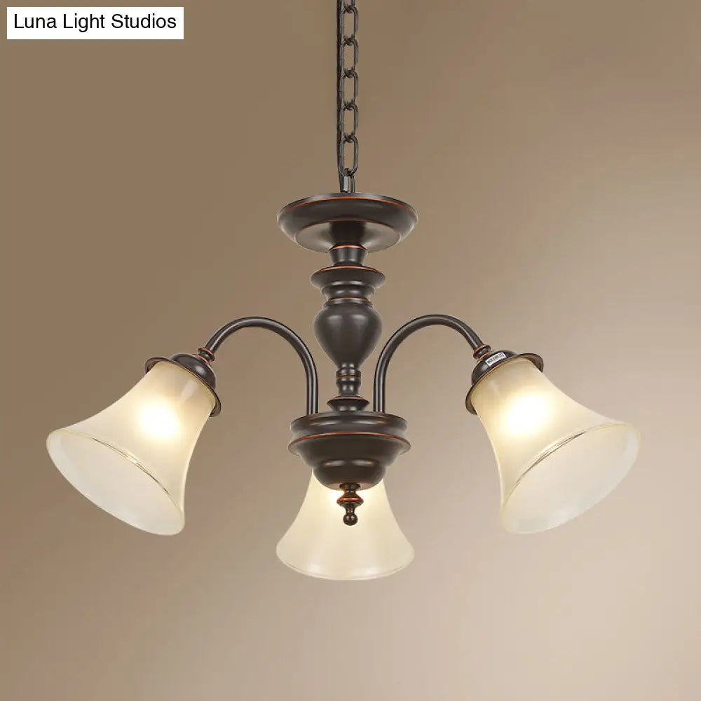 Country Flare Chandelier Light With Frosted Glass - Black Ceiling Mount