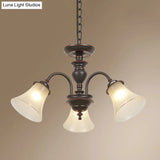 Country Flare Chandelier Light With Frosted Glass - Black Ceiling Mount