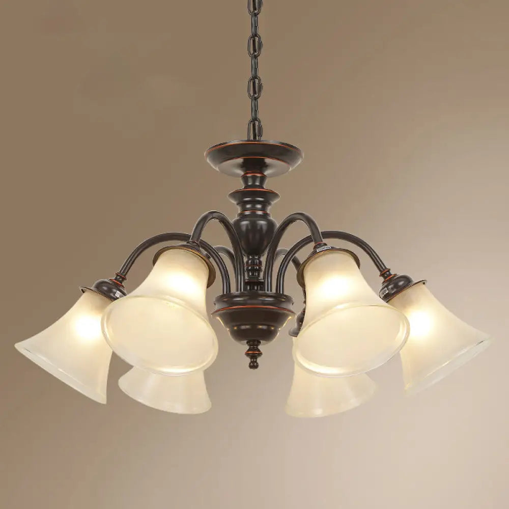 Country Flare Chandelier Light With Frosted Glass - Black Ceiling Mount 6 /