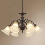 Country Flare Chandelier Light With Frosted Glass - Black Ceiling Mount 6 /