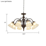 Country Flare Chandelier Light With Frosted Glass - Black Ceiling Mount