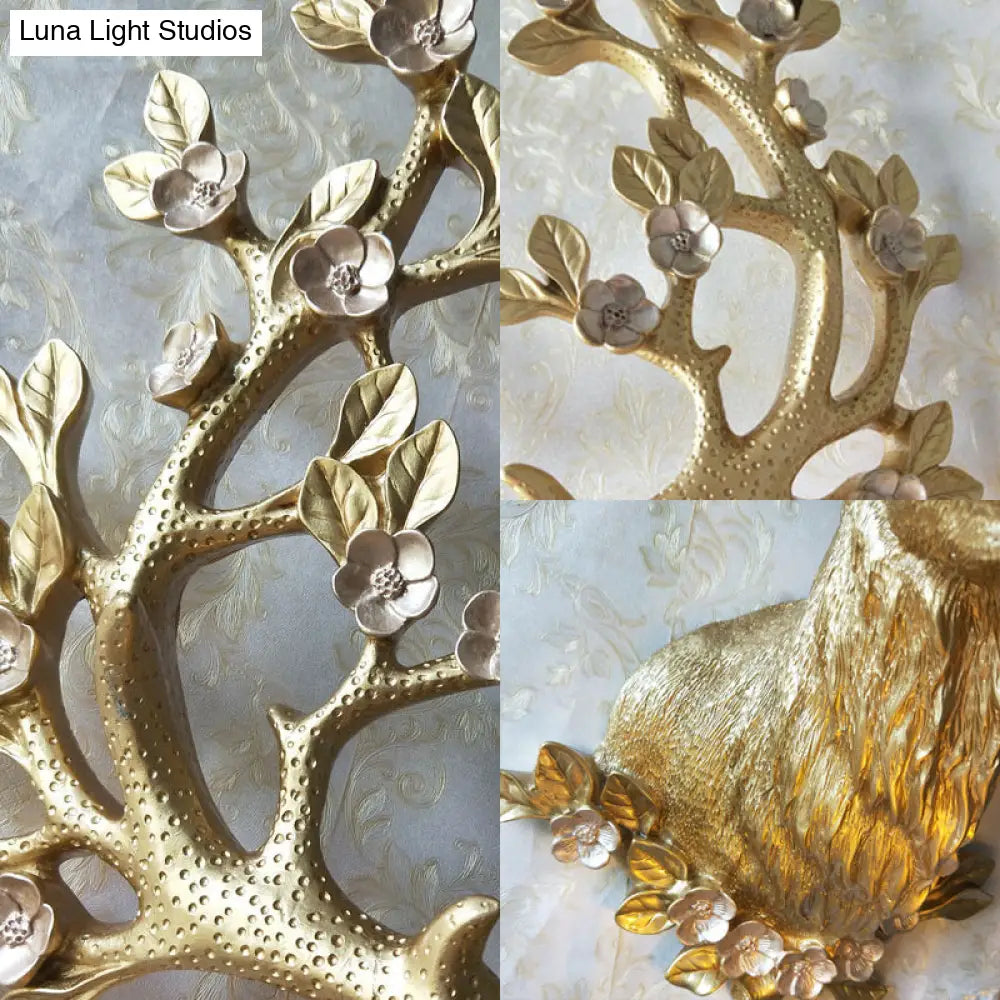 Country Gold Resin Sconce Light With Crystal Shade For Living Room