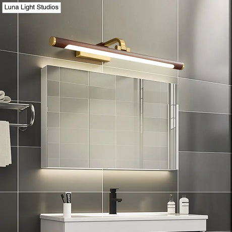 Country Light: Walnut Wood Grain Tube Wall Sconce With Acrylic Bath Led Vanity Lighting And Brass