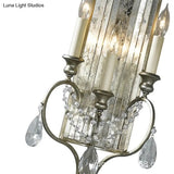 Country Metal 3-Light Silver Candelabrum Sconce: Bedroom Wall Mount Lighting With Crystal Drop
