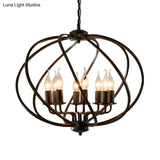 Country Metal Living Room Pendant Chandelier - Black Cage Fixture With 8 Lights