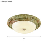 Country Milk Glass Led Ceiling Mount Light Green Dome Design Bedroom Flush Lighting -