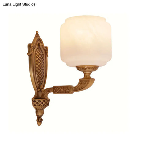Country Opal Glass Lantern Wall Sconce - Brass 1-Bulb Light Fixture