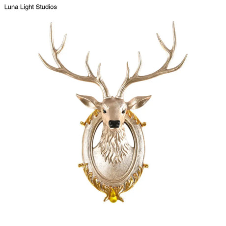 Country Resin Deer Head Sconce Light - Led Wall Mounted Lamp (16/18.5) In Black/White/Wood