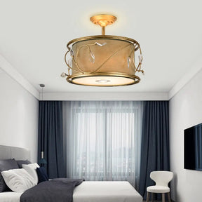 Country Style 3 - Bulb Semi Flush Mount Ceiling Light In Green Fabric - 16’/19.5’ Width / 16’