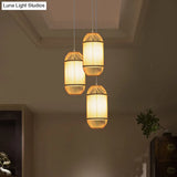 Country Style Bamboo 1-Light Oblong Shade Hanging Lamp - Ideal For Bedroom Ceiling Beige