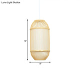Country Style Bamboo 1-Light Oblong Shade Hanging Lamp - Ideal For Bedroom Ceiling Beige