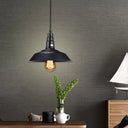 Country Style Black Barn Pendant Ceiling Light With Metal Finish - Kitchen Plug-In Pendulum (1 Bulb)