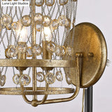 Country Style Brass Crystal Wall Sconce Lamp 2 Light Cascading Fixture For Bedroom