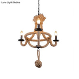 Country Style Brown Rope Hanging Lamp - Rustic 3-Headed Bowl Cage Light Fixture For Restaurants