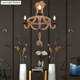 Country Style Brown Rope Hanging Lamp - Rustic 3-Headed Bowl Cage Light Fixture For Restaurants