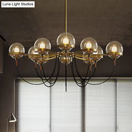Country-Style Cognac Glass Pendant Light With Swoop Arm - Ball Chandelier
