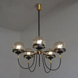 Country-Style Cognac Glass Pendant Light With Swoop Arm - Ball Chandelier 5 / Black
