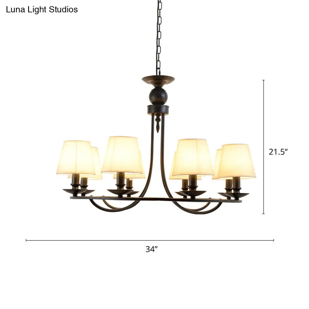Country Style Conical Chandelier With Fabric Pendant For Dining Room Lighting
