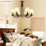 Country Style Conical Chandelier With Fabric Pendant For Dining Room Lighting