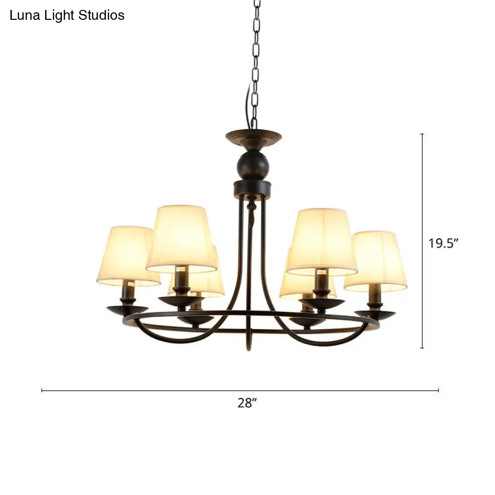 Country Style Conical Chandelier With Fabric Pendant For Dining Room Lighting