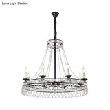 Country-Style Crystal Chandelier With Black Pendant Lamp And Wagon Wheel Design