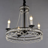 Country-Style Crystal Chandelier With Black Pendant Lamp And Wagon Wheel Design 4 /