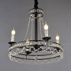 Country-Style Crystal Chandelier With Black Pendant Lamp And Wagon Wheel Design 4 /