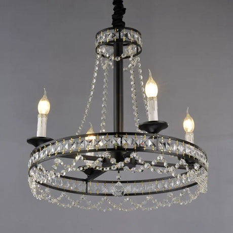 Country-Style Crystal Chandelier With Black Pendant Lamp And Wagon Wheel Design 4 /