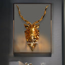 Country Style Diamond Cage Foyer Wall Light Sconce With Elk Backplate - Gold 16/26 Wide / 16